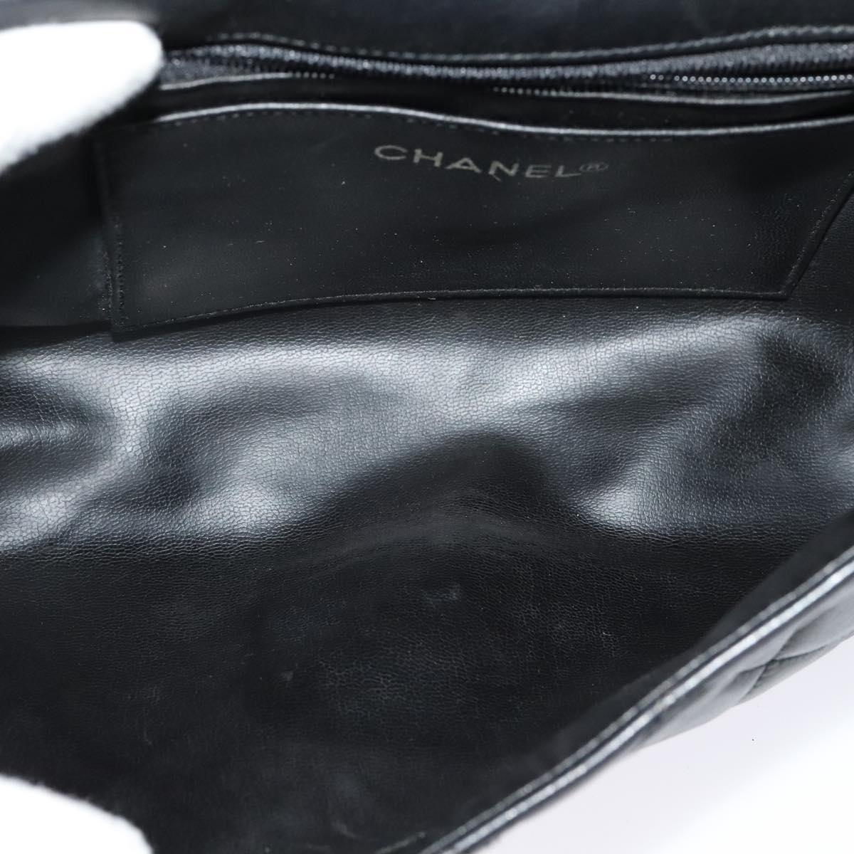 CHANEL Matelasse Chain Shoulder Bag Lamb Skin Black Gold CC Auth bs28257