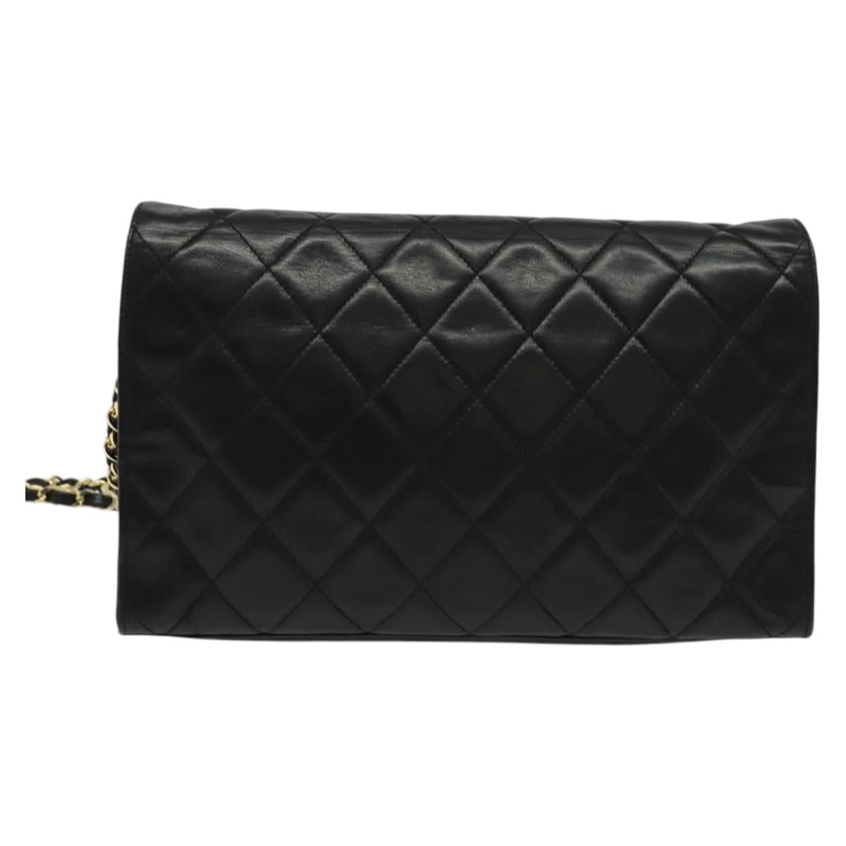 CHANEL Matelasse Chain Shoulder Bag Lamb Skin Black Gold CC Auth bs28257