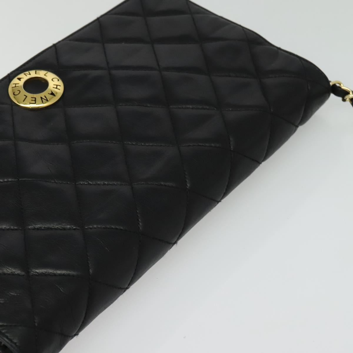 CHANEL Matelasse Chain Shoulder Bag Lamb Skin Black Gold CC Auth bs28257