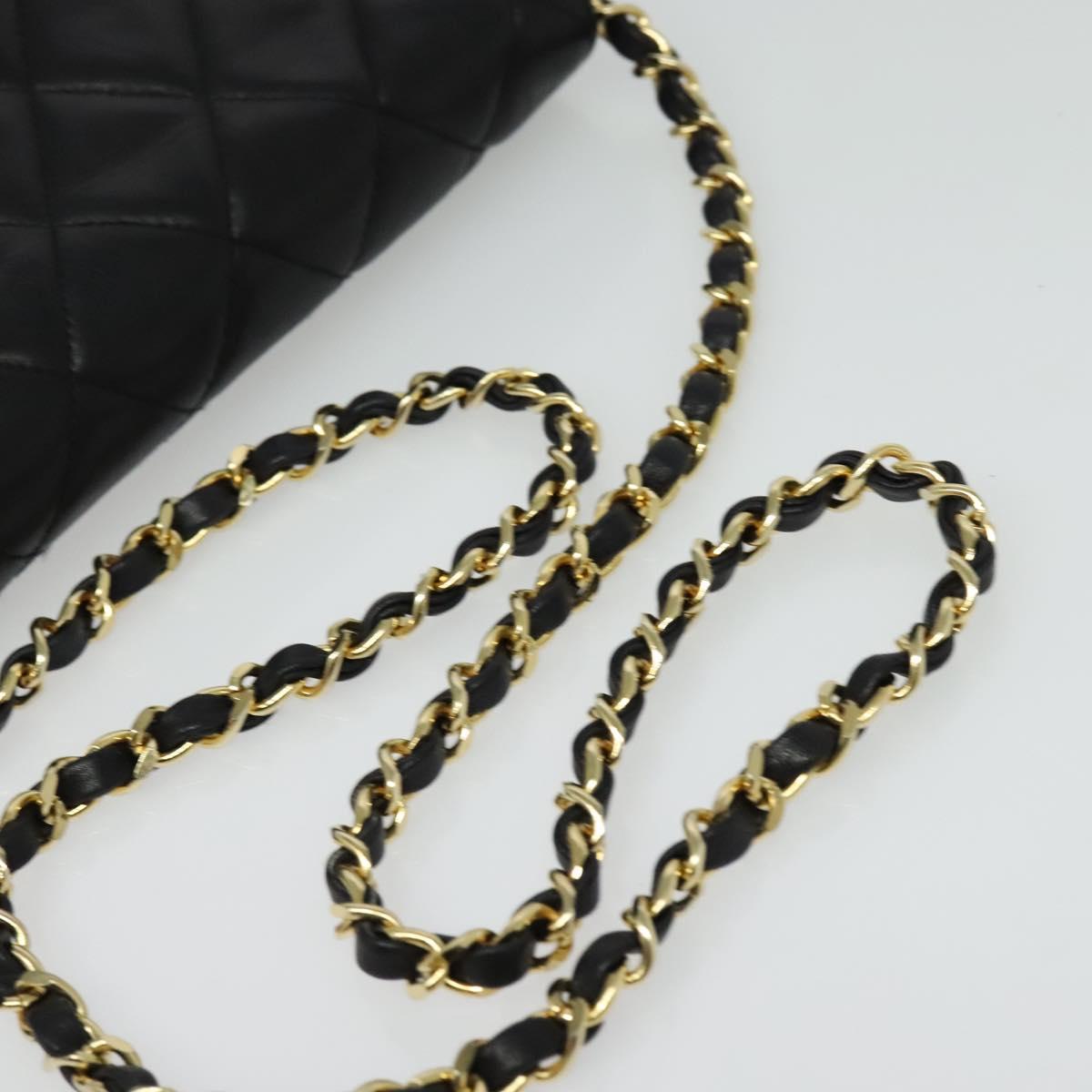 CHANEL Matelasse Chain Shoulder Bag Lamb Skin Black Gold CC Auth bs28257