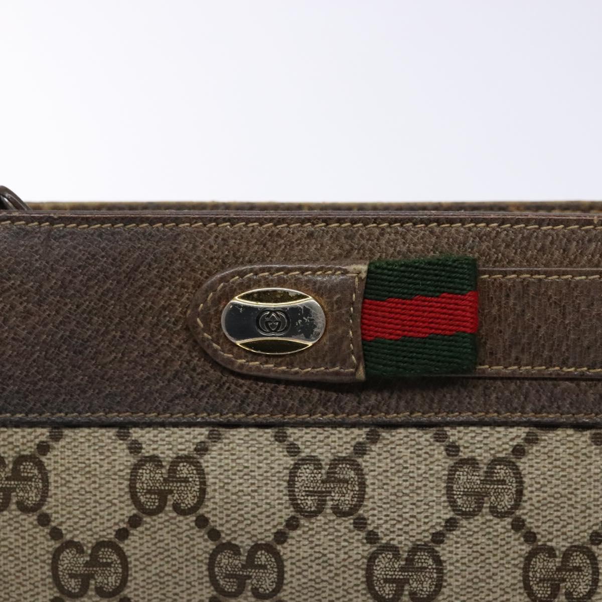 GUCCI GG Supreme Chain Clutch Bag PVC Beige Gold Auth bs28268