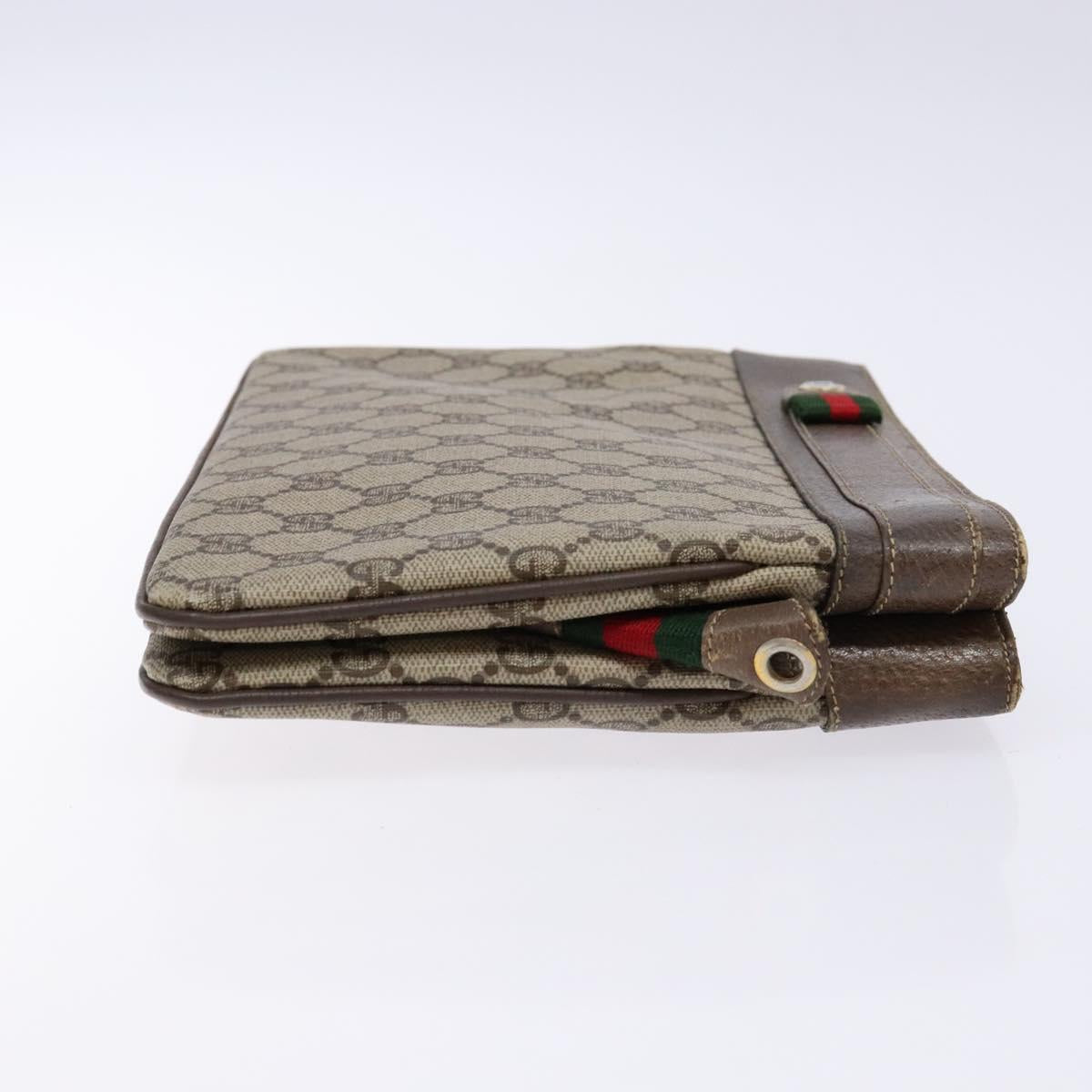 GUCCI GG Supreme Chain Clutch Bag PVC Beige Gold Auth bs28268