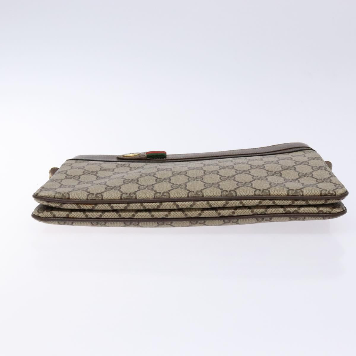 GUCCI GG Supreme Chain Clutch Bag PVC Beige Gold Auth bs28268