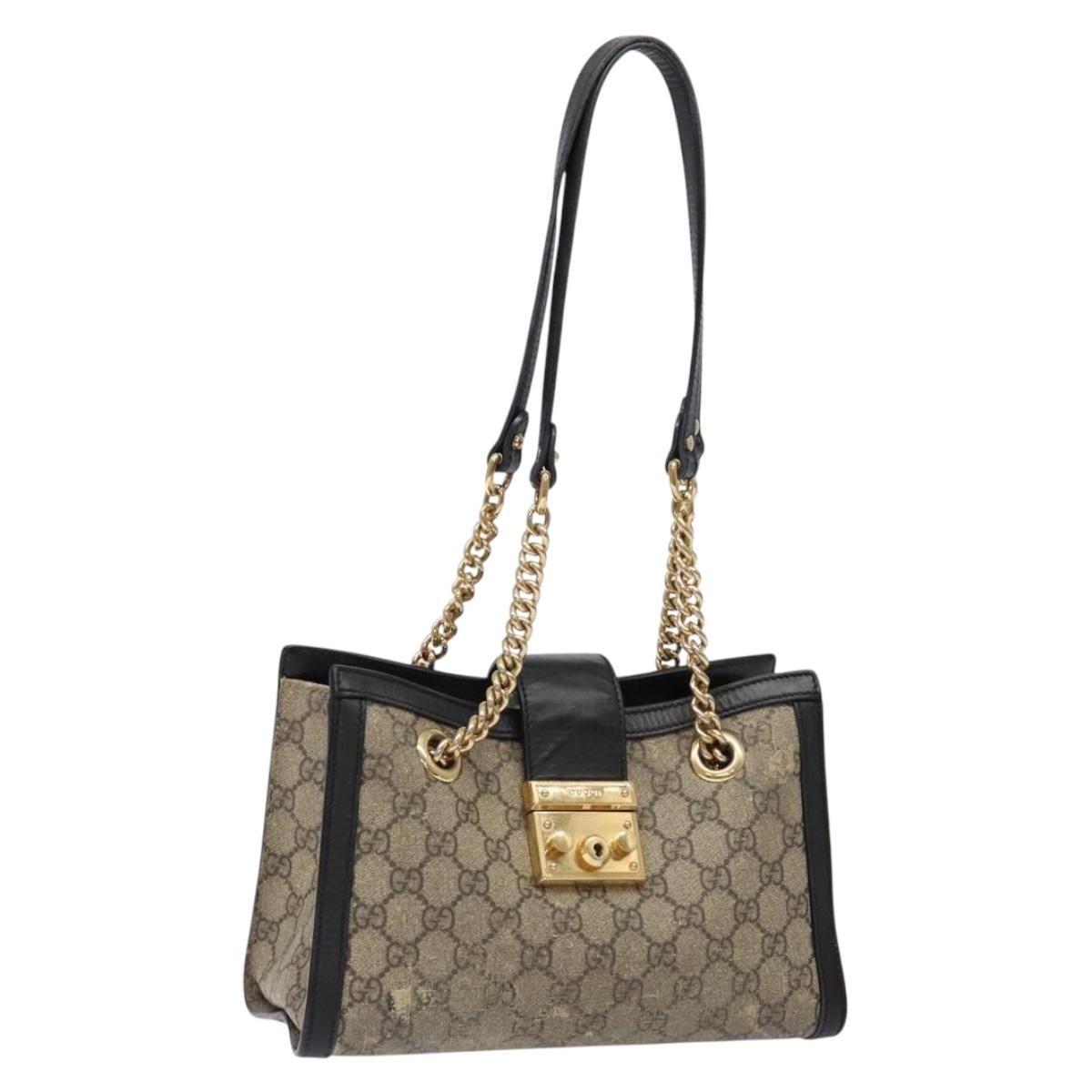 GUCCI GG Supreme Chain Shoulder Bag PVC Beige Gold 498156 Auth bs28269