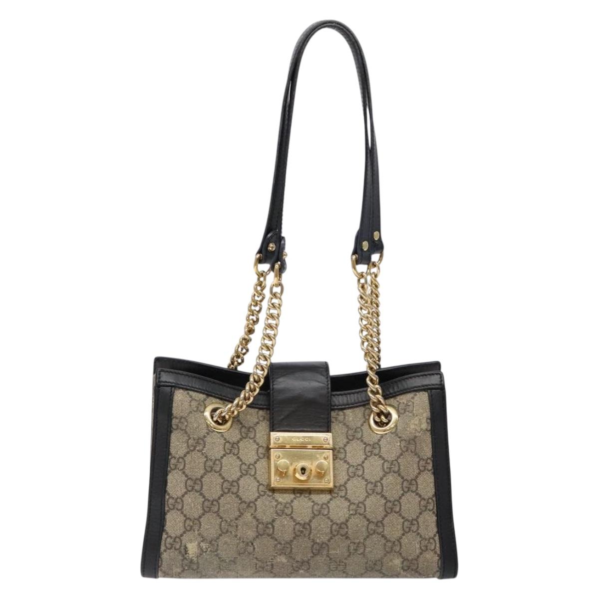 GUCCI GG Supreme Chain Shoulder Bag PVC Beige Gold 498156 Auth bs28269