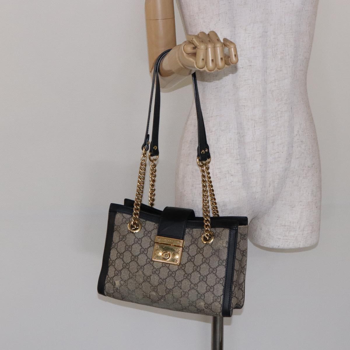 GUCCI GG Supreme Chain Shoulder Bag PVC Beige Gold 498156 Auth bs28269