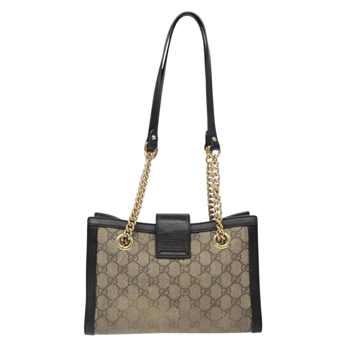GUCCI GG Supreme Chain Shoulder Bag PVC Beige Gold 498156 Auth bs28269
