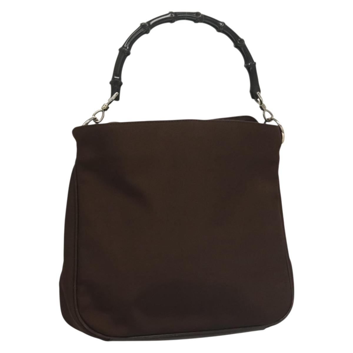 GUCCI Bamboo Hand Bag Nylon Brown Silver 001 1638 Auth bs28272