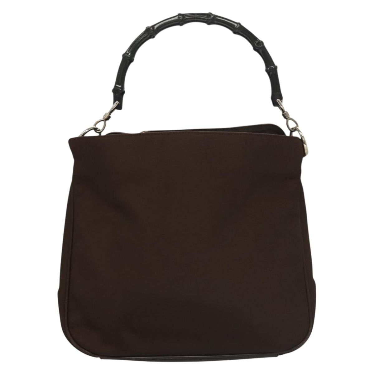 GUCCI Bamboo Hand Bag Nylon Brown Silver 001 1638 Auth bs28272