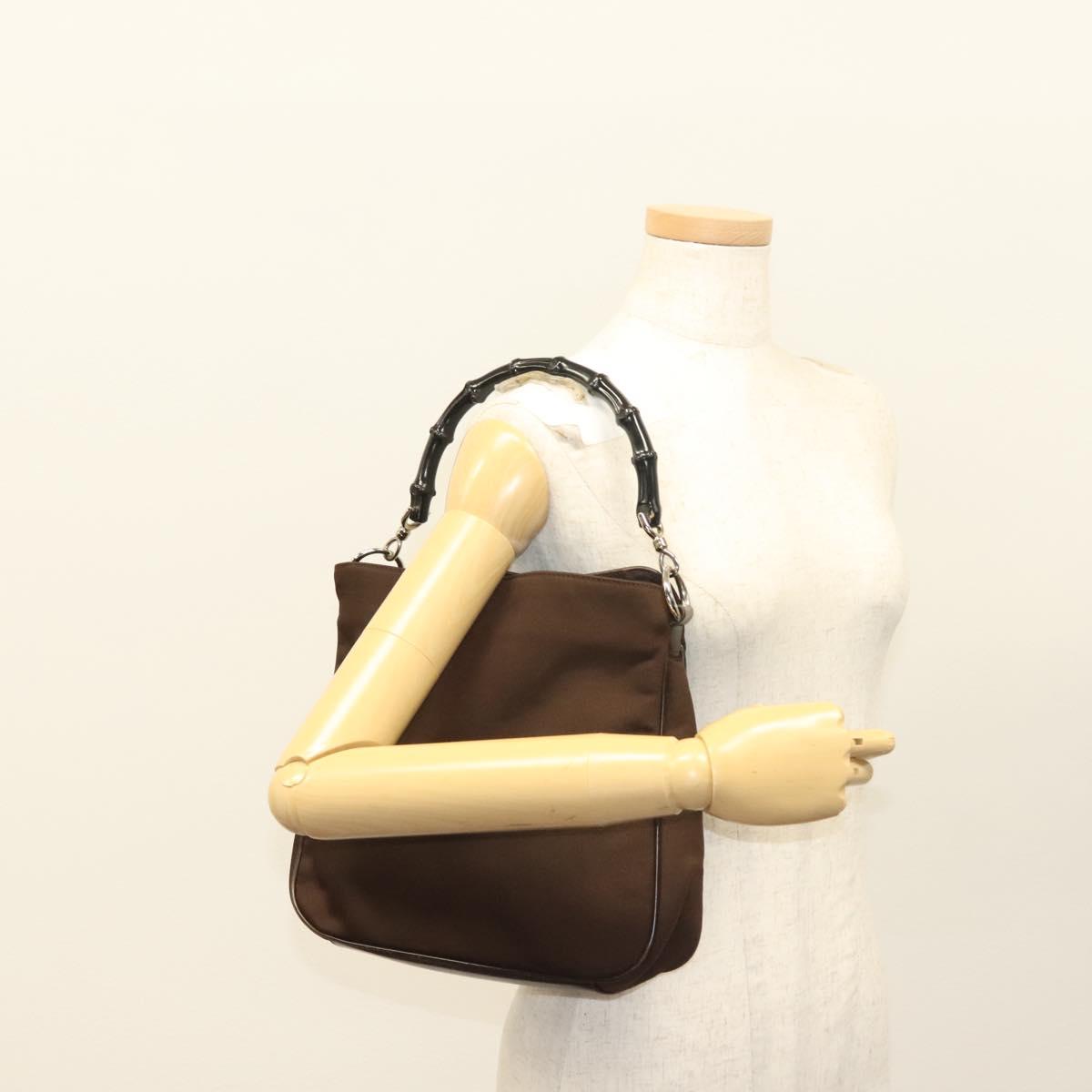 GUCCI Bamboo Hand Bag Nylon Brown Silver 001 1638 Auth bs28272