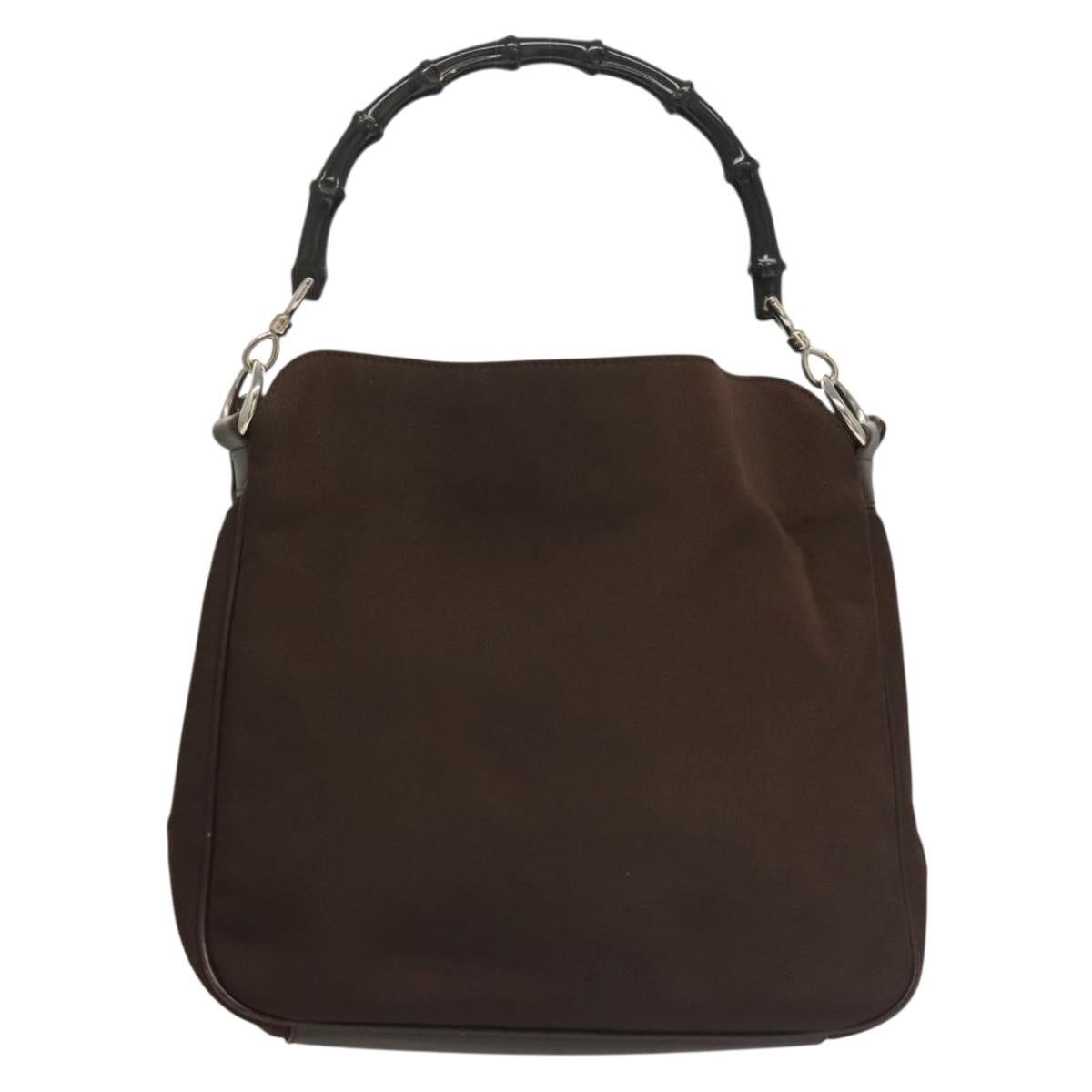 GUCCI Bamboo Hand Bag Nylon Brown Silver 001 1638 Auth bs28272
