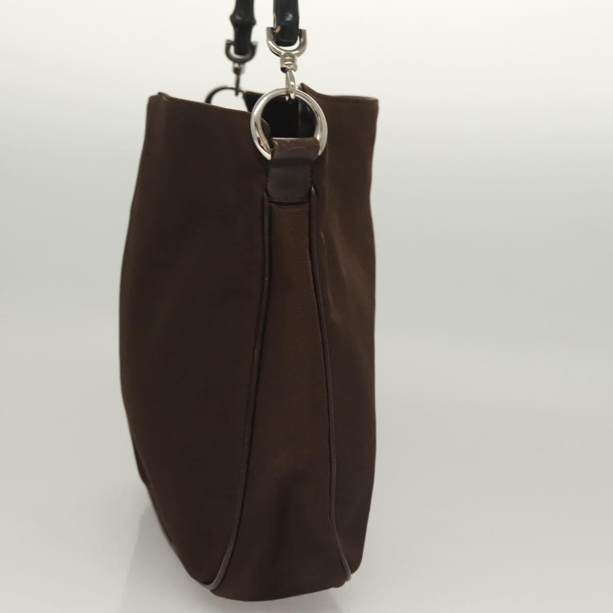 GUCCI Bamboo Hand Bag Nylon Brown Silver 001 1638 Auth bs28272