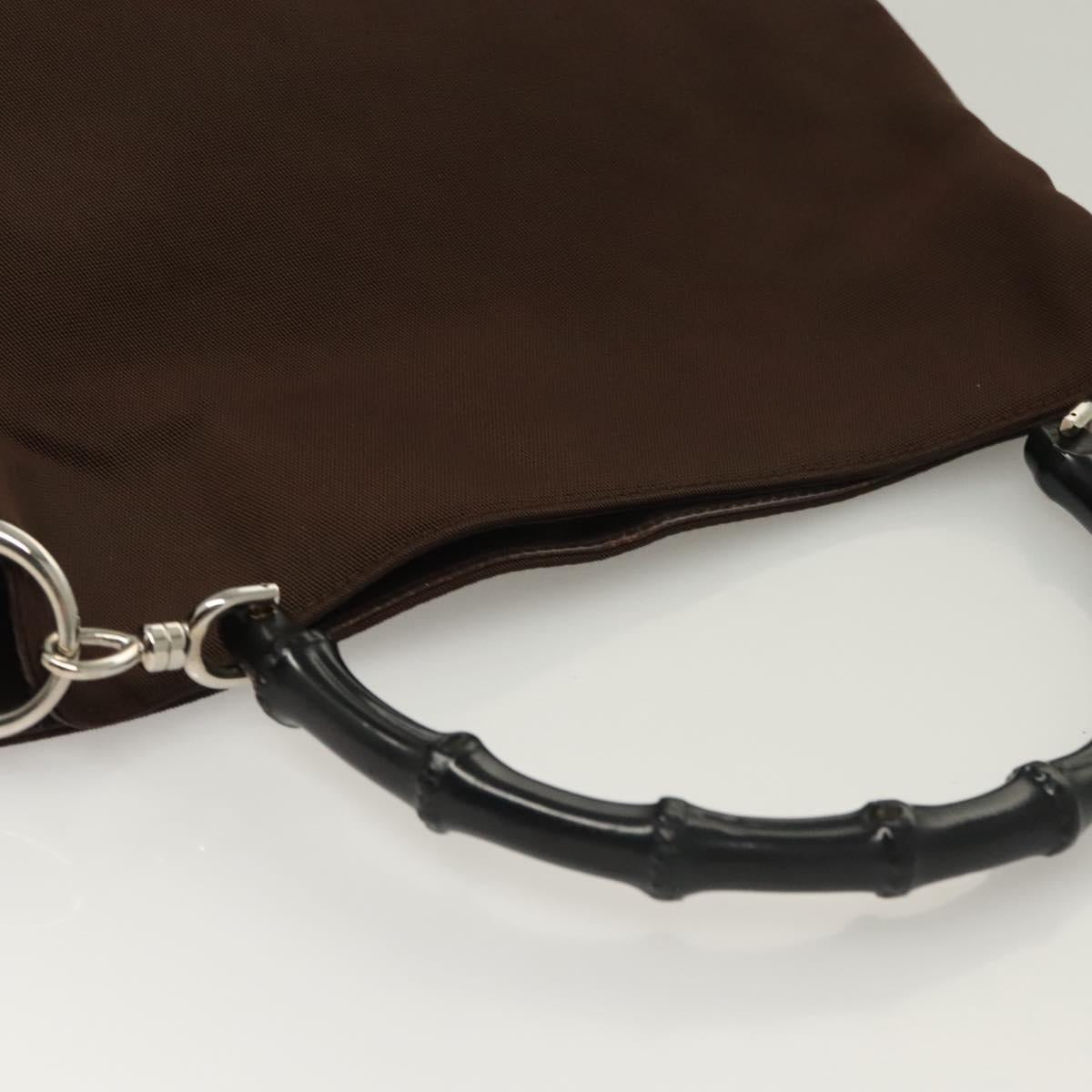GUCCI Bamboo Hand Bag Nylon Brown Silver 001 1638 Auth bs28272