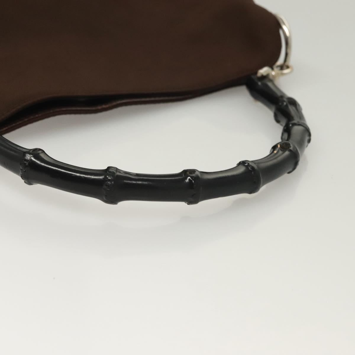 GUCCI Bamboo Hand Bag Nylon Brown Silver 001 1638 Auth bs28272