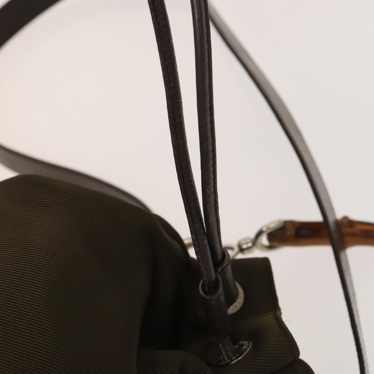 GUCCI Bamboo Hand Bag Nylon Leather 2way Brown Silver 001 2684 1657 Auth bs28274