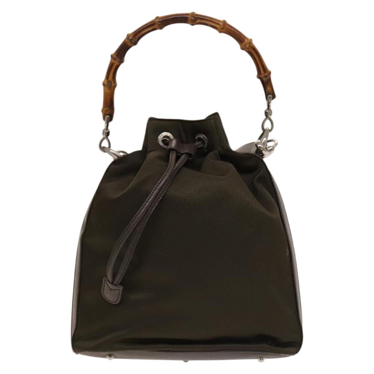 GUCCI Bamboo Hand Bag Nylon Leather 2way Brown Silver 001 2684 1657 Auth bs28274