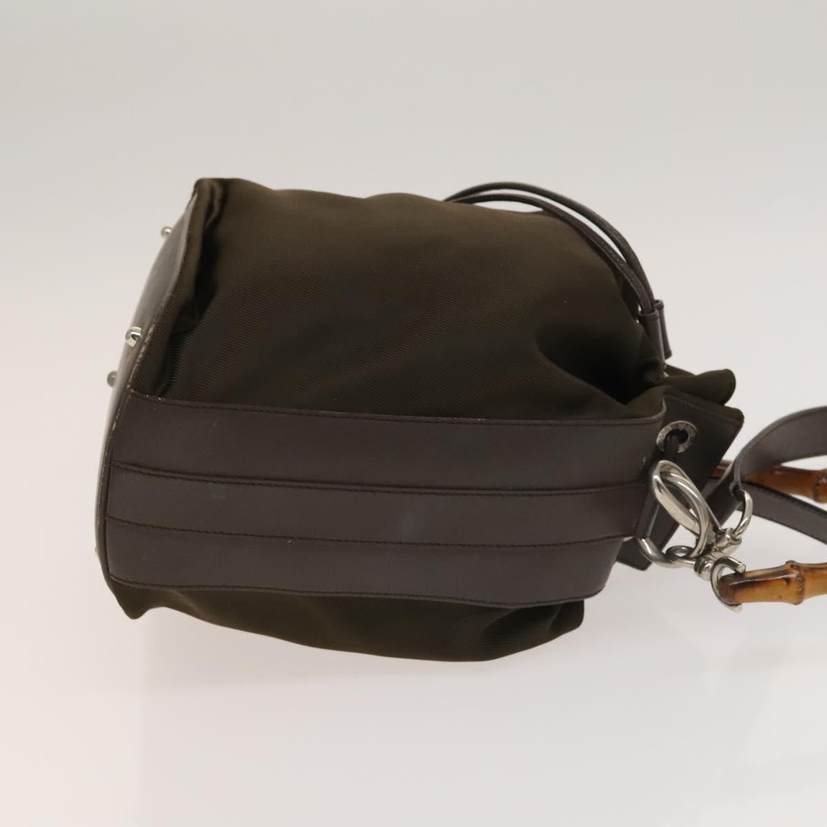 GUCCI Bamboo Hand Bag Nylon Leather 2way Brown Silver 001 2684 1657 Auth bs28274