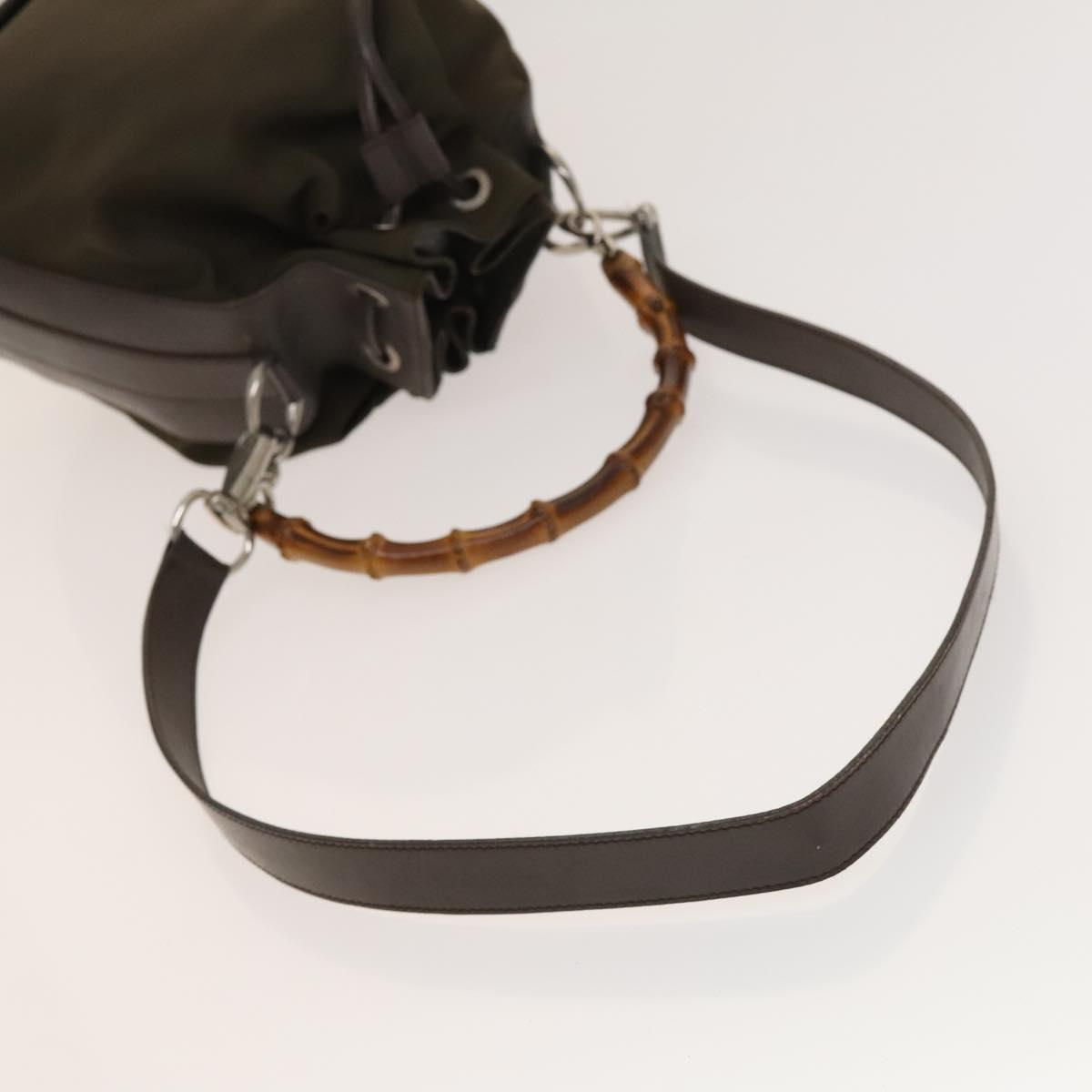 GUCCI Bamboo Hand Bag Nylon Leather 2way Brown Silver 001 2684 1657 Auth bs28274