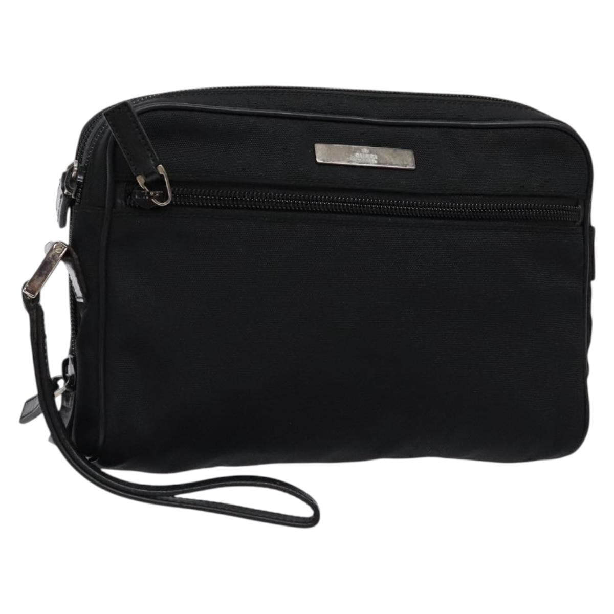 GUCCI Clutch Bag Nylon Black Silver 018 1607 Auth bs28277