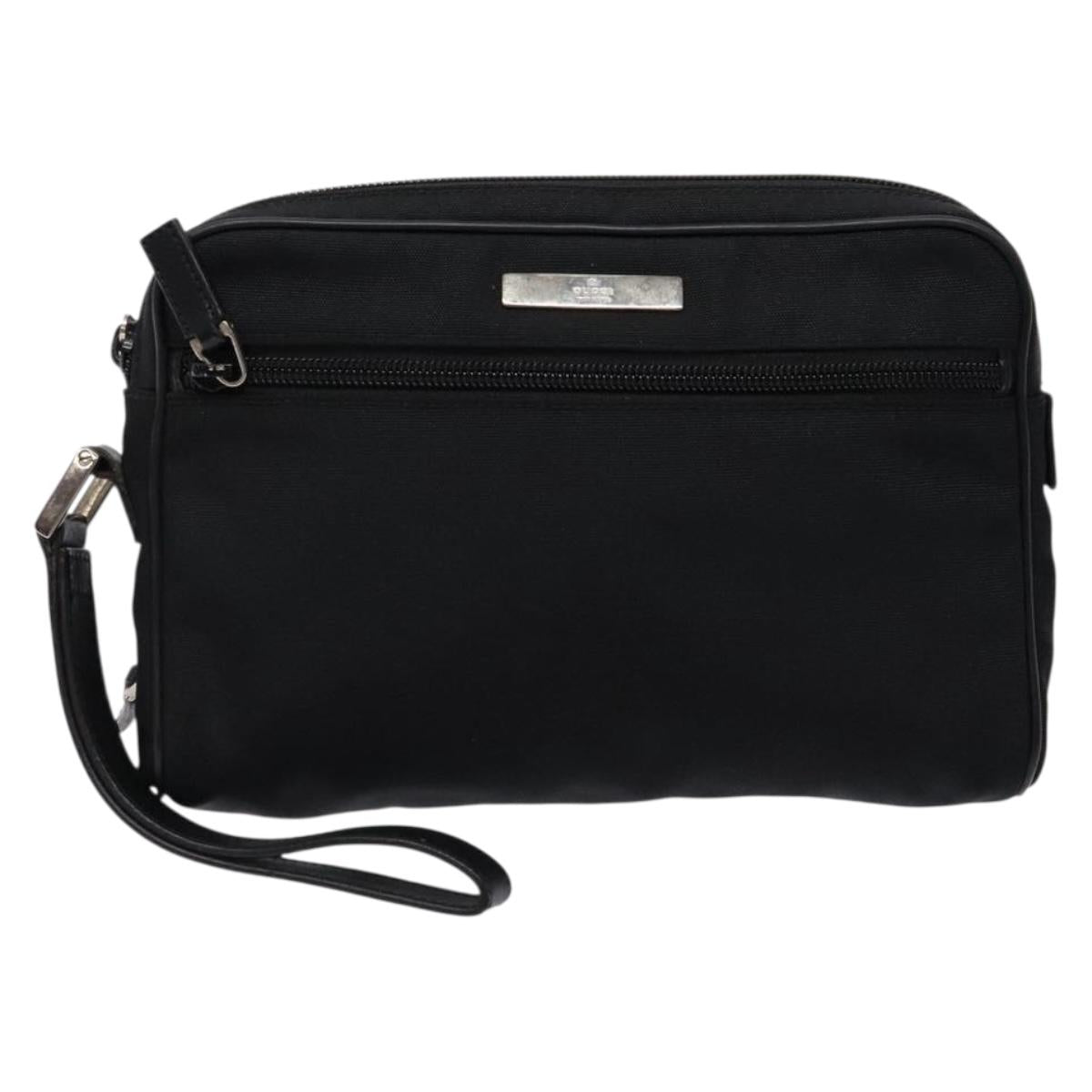 GUCCI Clutch Bag Nylon Black Silver 018 1607 Auth bs28277