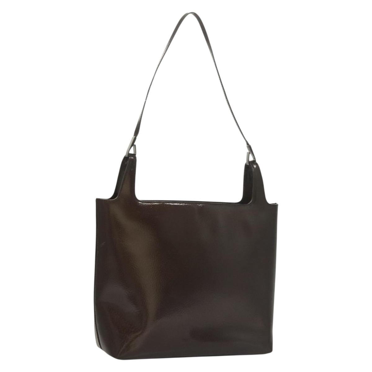 GUCCI Shoulder Bag Enamel Brown Silver 001 2058 3021 Auth bs28279