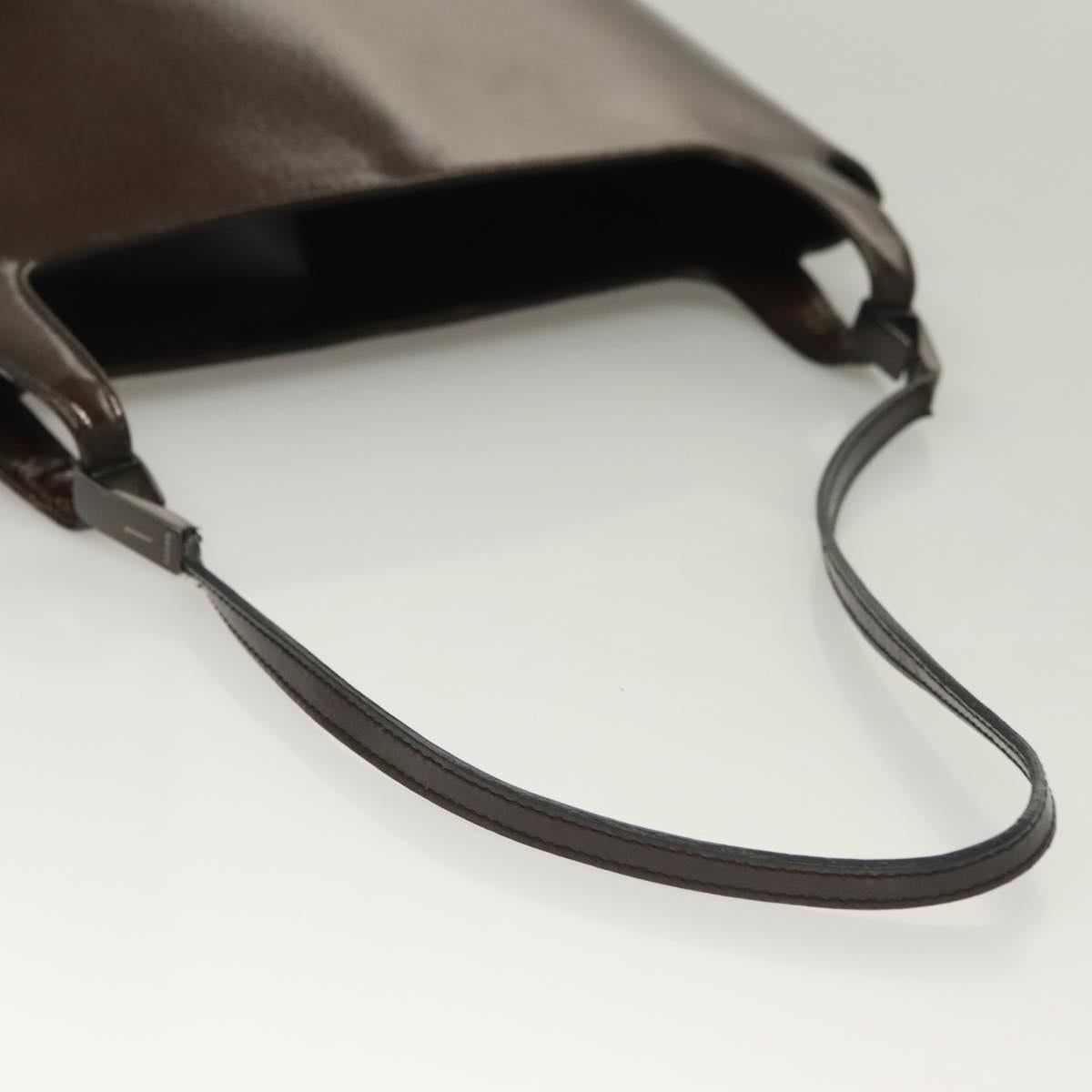 GUCCI Shoulder Bag Enamel Brown Silver 001 2058 3021 Auth bs28279