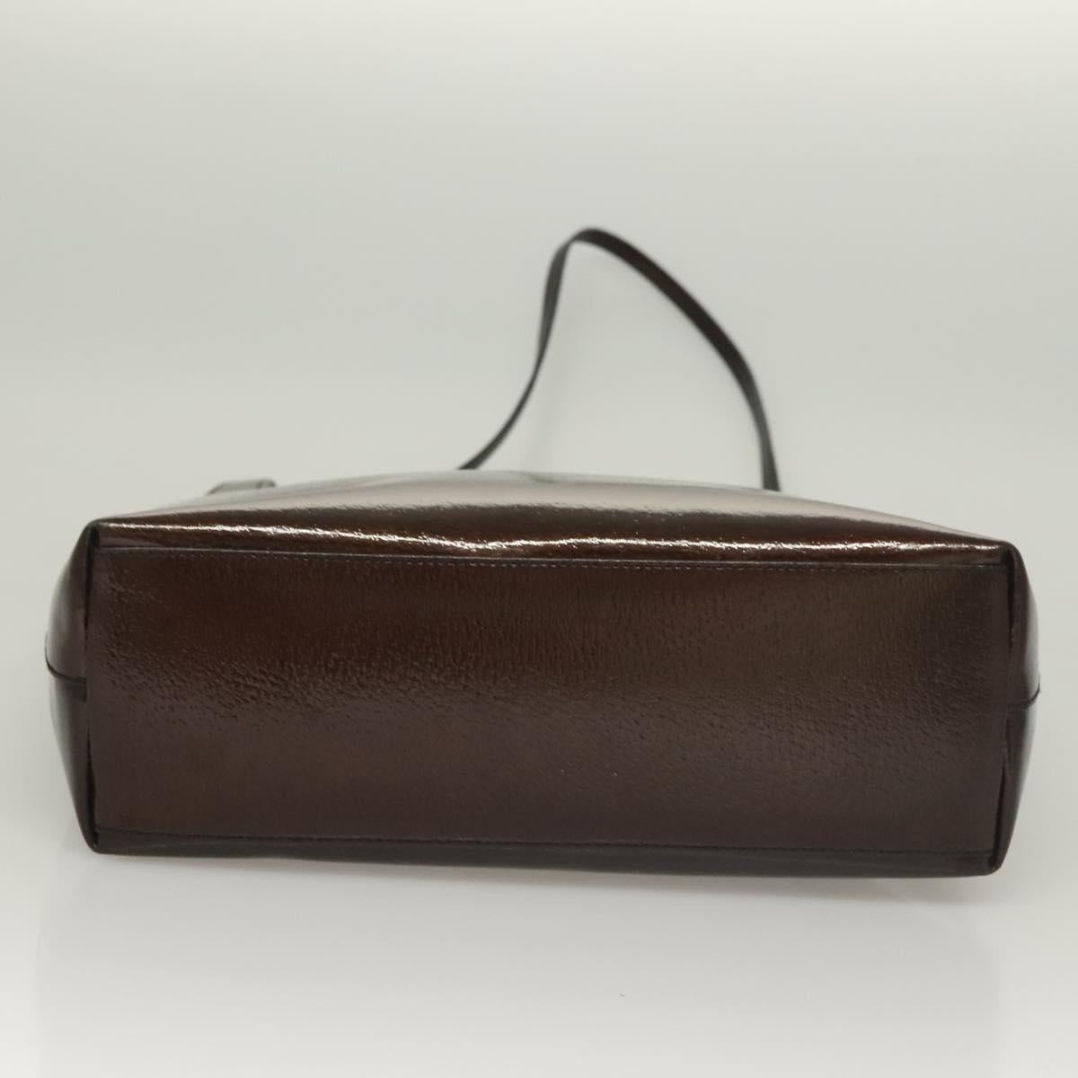 GUCCI Shoulder Bag Enamel Brown Silver 001 2058 3021 Auth bs28279