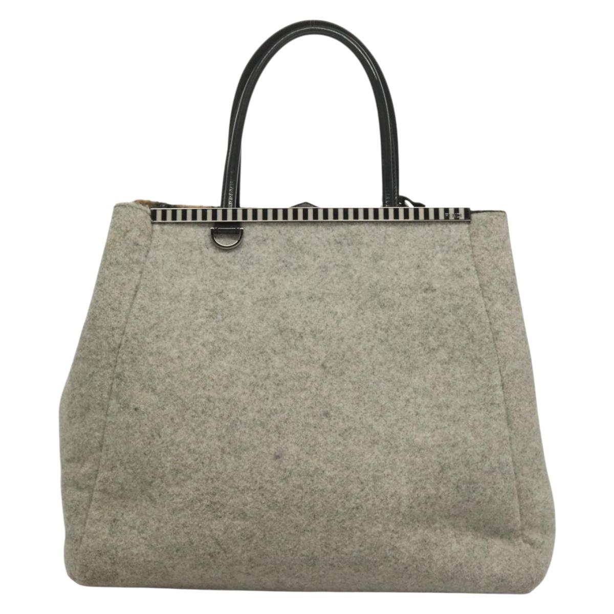 FENDI Tote Bag Wool Gray Silver Auth bs28290