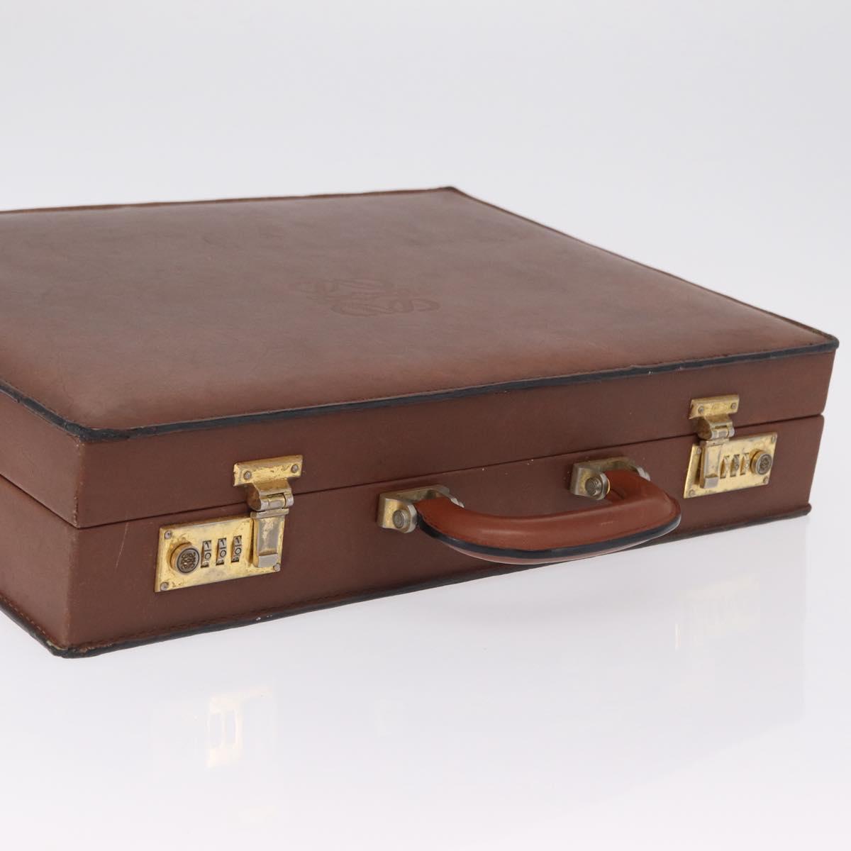 LOEWE Anagram Attache case Hand Bag Leather Black Gold Auth bs28297