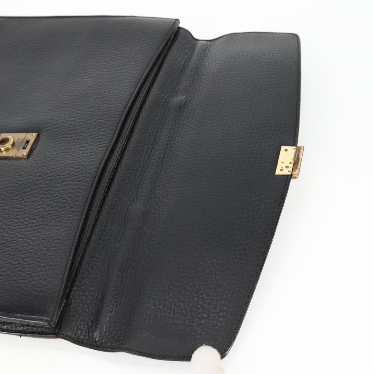 LOEWE Anagram Business Bag Leather Black Gold Auth bs28298