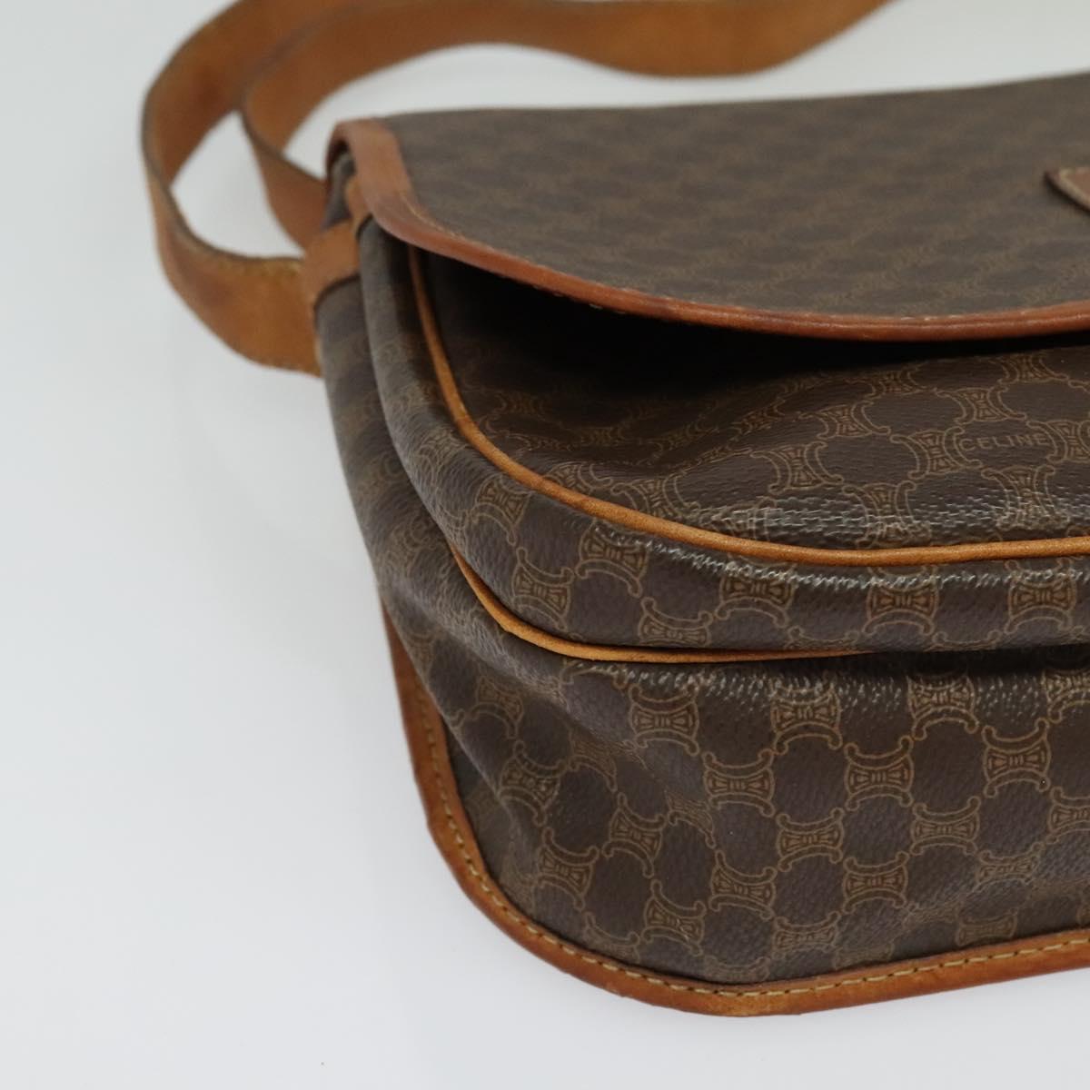 CELINE Macadam Canvas Shoulder Bag PVC Leather Brown Gold Auth bs28301