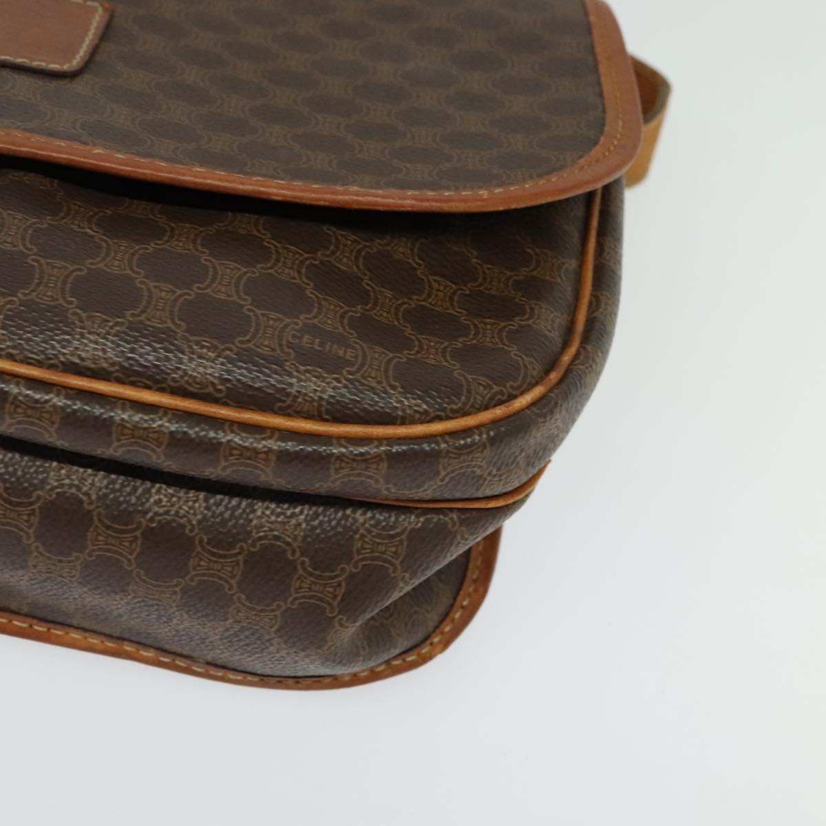 CELINE Macadam Canvas Shoulder Bag PVC Leather Brown Gold Auth bs28301