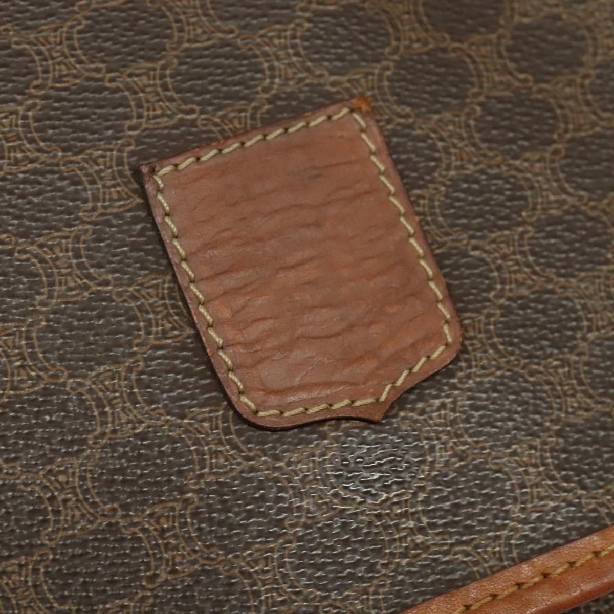 CELINE Macadam Canvas Shoulder Bag PVC Leather Brown Gold Auth bs28301