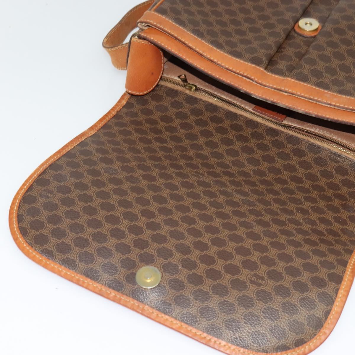 CELINE Macadam Canvas Shoulder Bag PVC Leather Brown Gold Auth bs28301