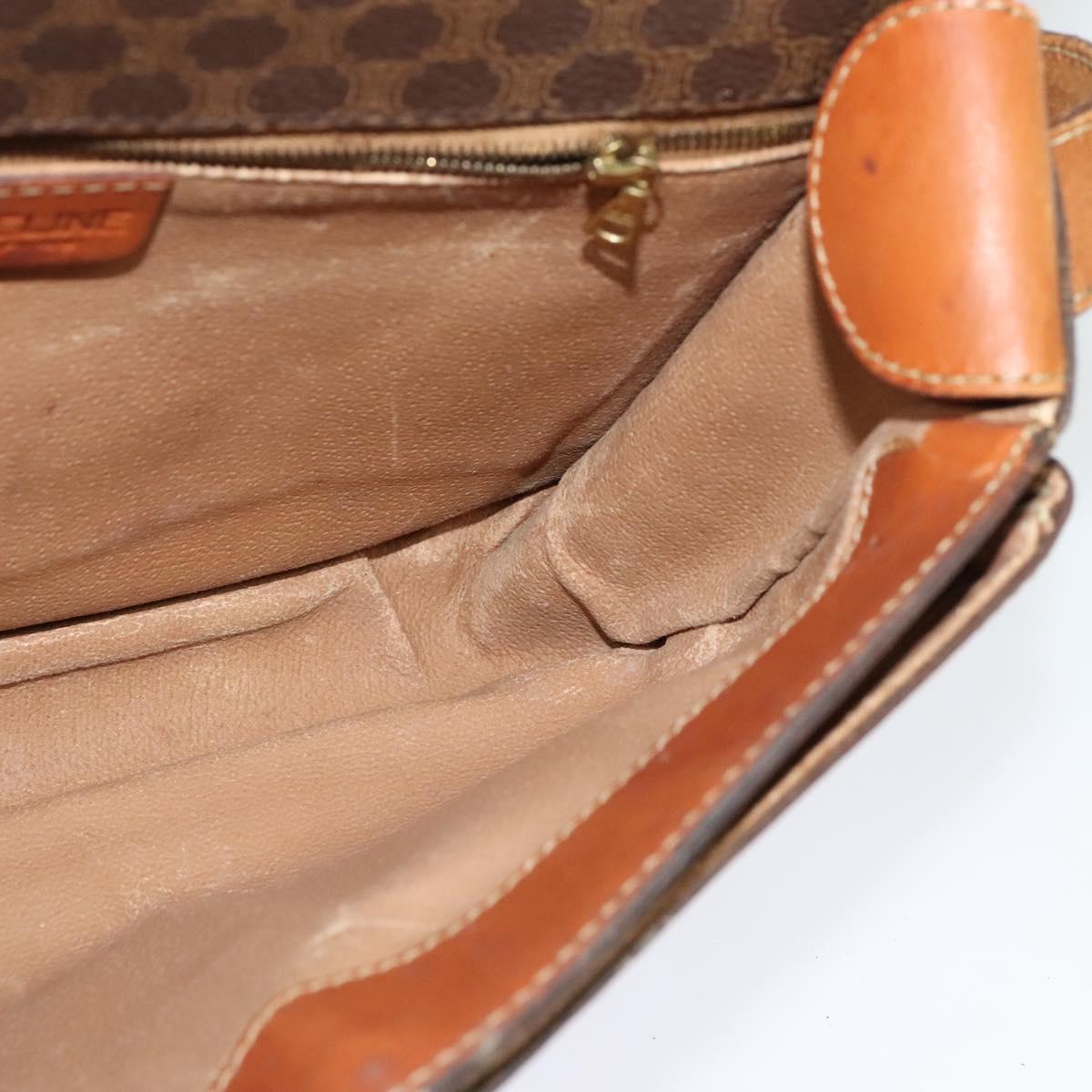 CELINE Macadam Canvas Shoulder Bag PVC Leather Brown Gold Auth bs28301