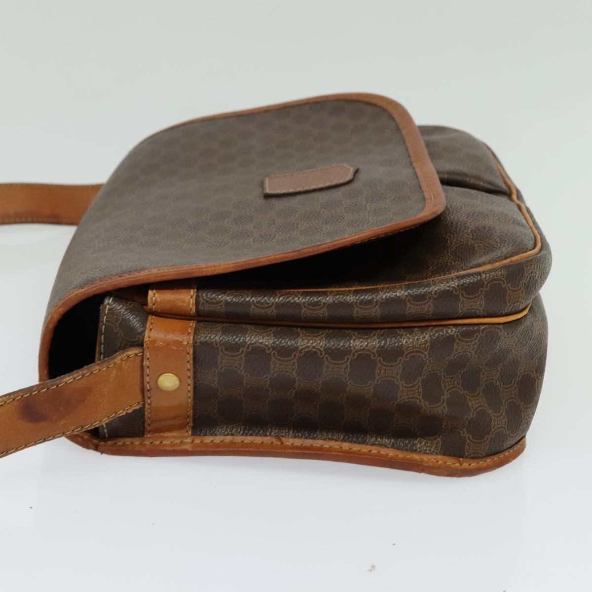 CELINE Macadam Canvas Shoulder Bag PVC Leather Brown Gold Auth bs28301