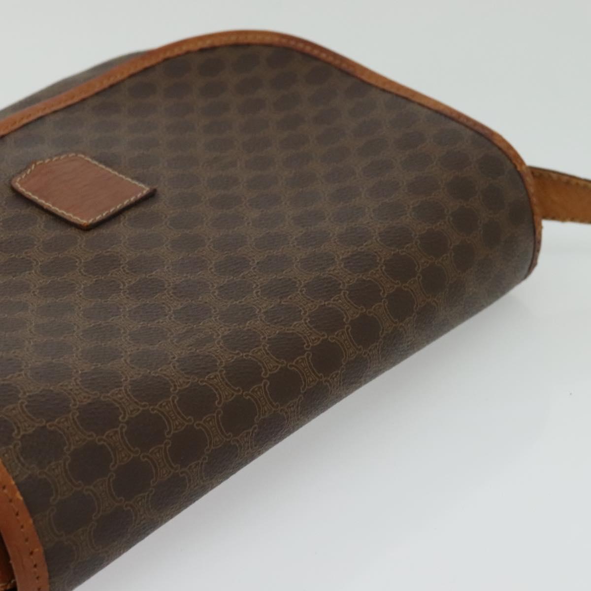 CELINE Macadam Canvas Shoulder Bag PVC Leather Brown Gold Auth bs28301