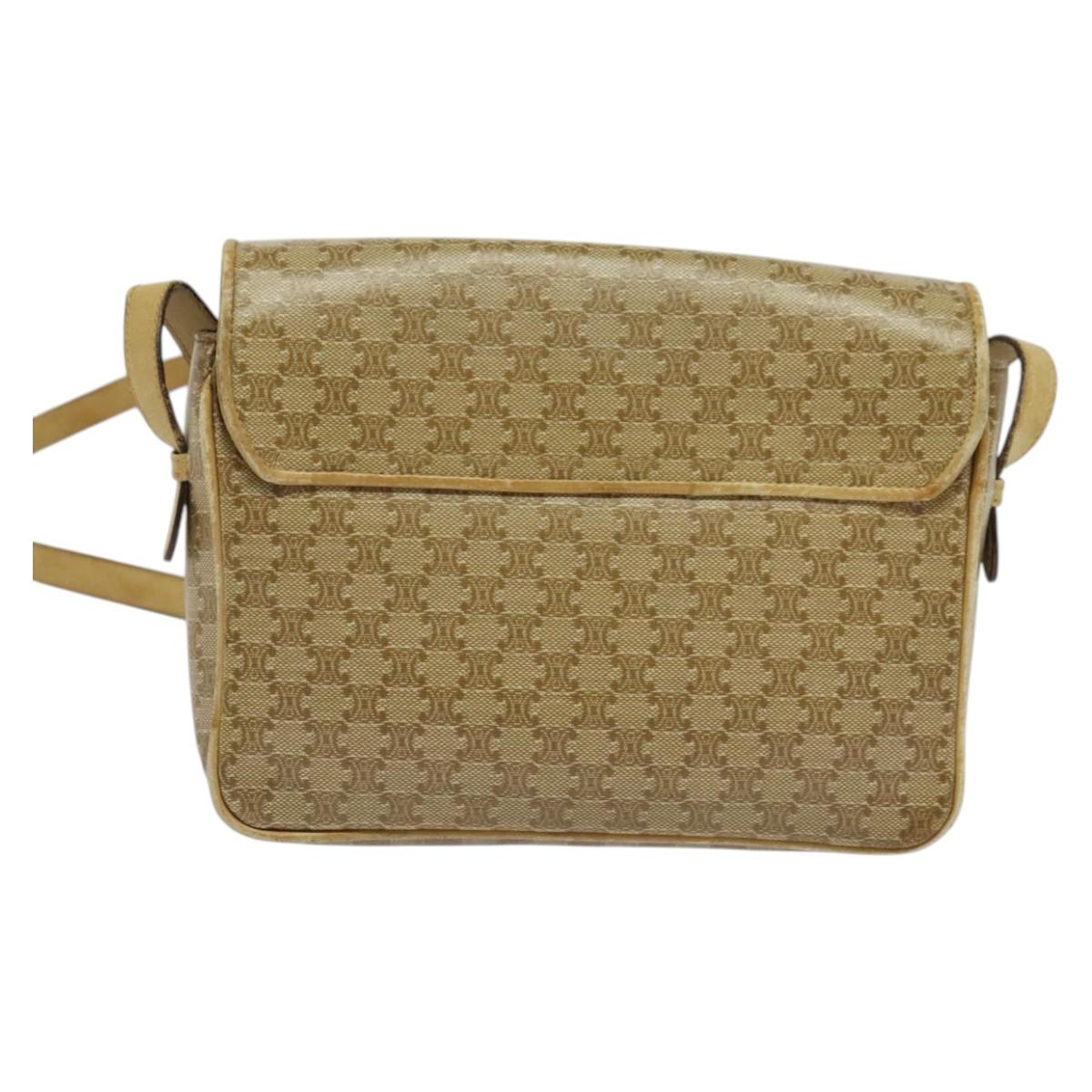 CELINE Macadam Canvas Shoulder Bag PVC Beige Gold Auth bs28302