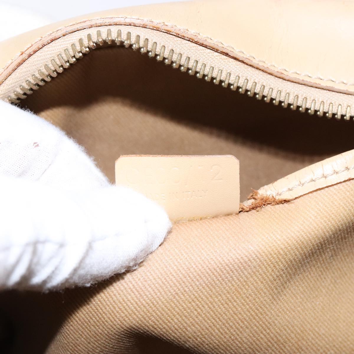 CELINE Hand Bag Leather Beige Gold Auth bs28305