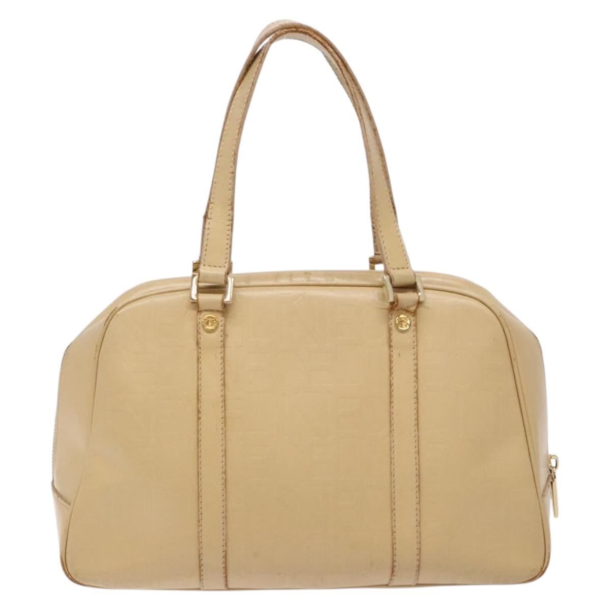 CELINE Hand Bag Leather Beige Gold Auth bs28305