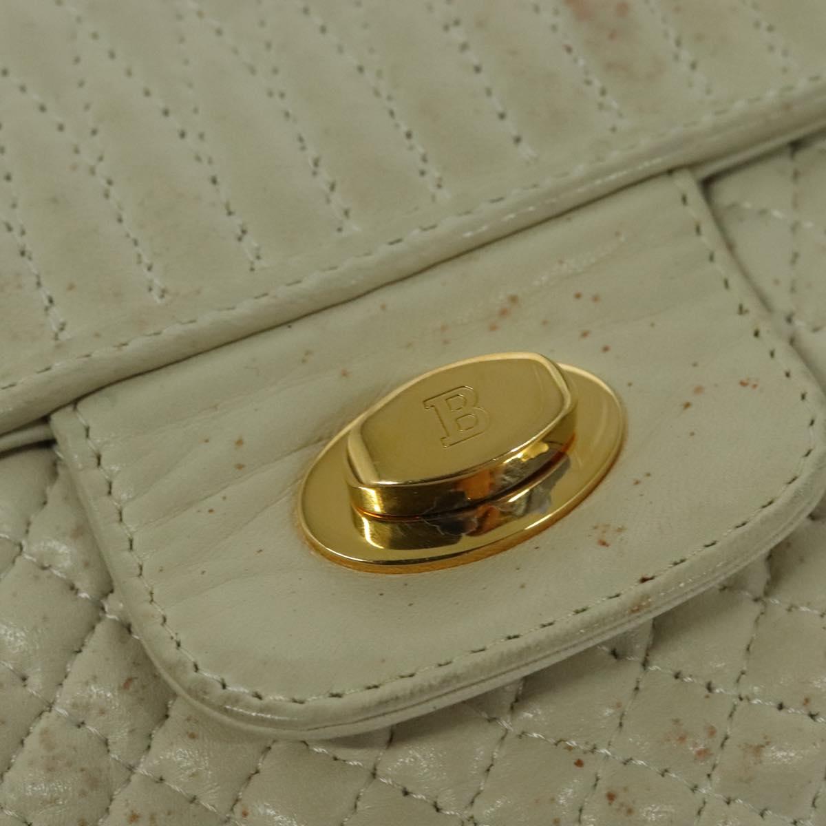 BALLY Shoulder Bag Leather White Gold Auth bs28307