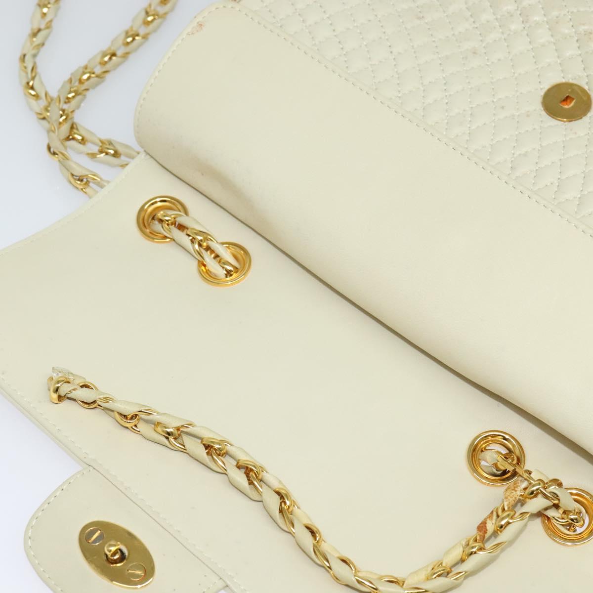 BALLY Shoulder Bag Leather White Gold Auth bs28307