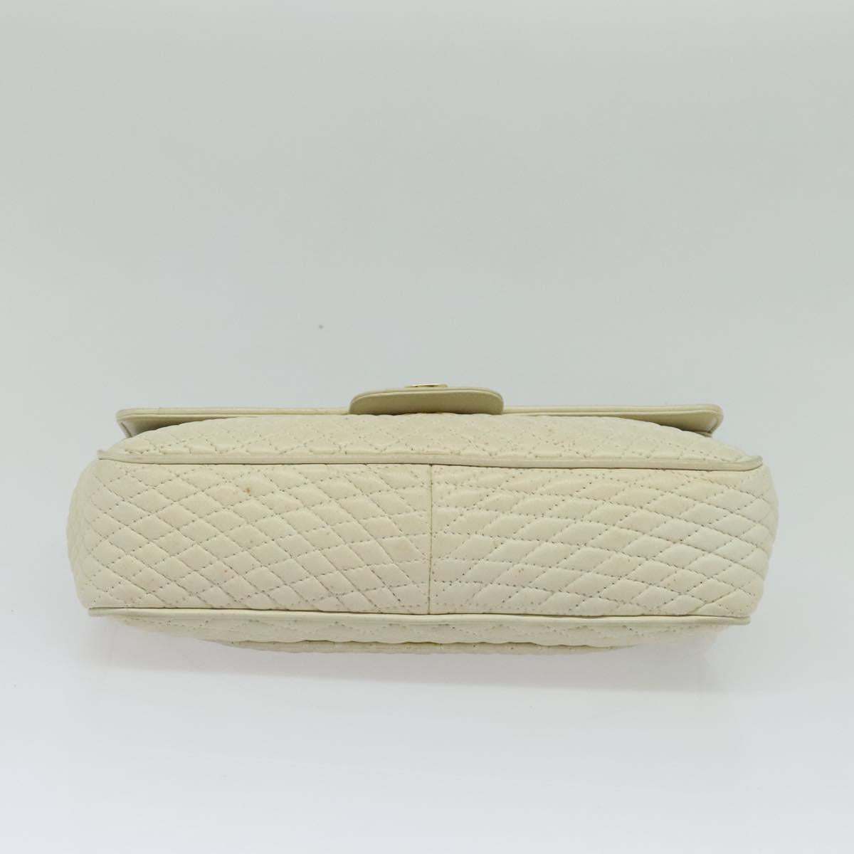 BALLY Shoulder Bag Leather White Gold Auth bs28307