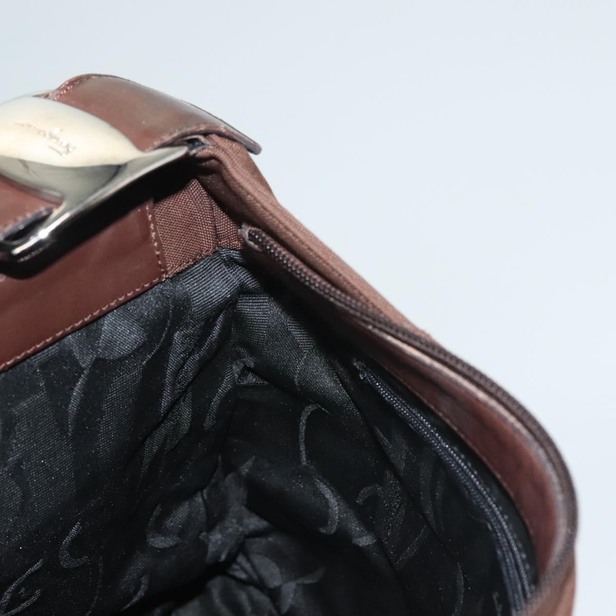Salvatore Ferragamo Vala Shoulder Bag Canvas Brown Silver Auth bs28308
