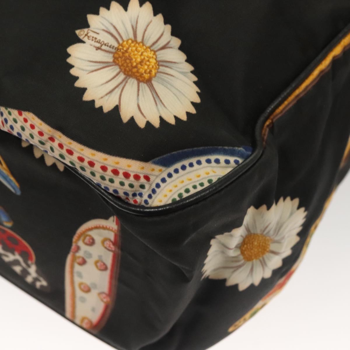 Salvatore Ferragamo Tote Bag Canvas Black Gold Auth bs28309
