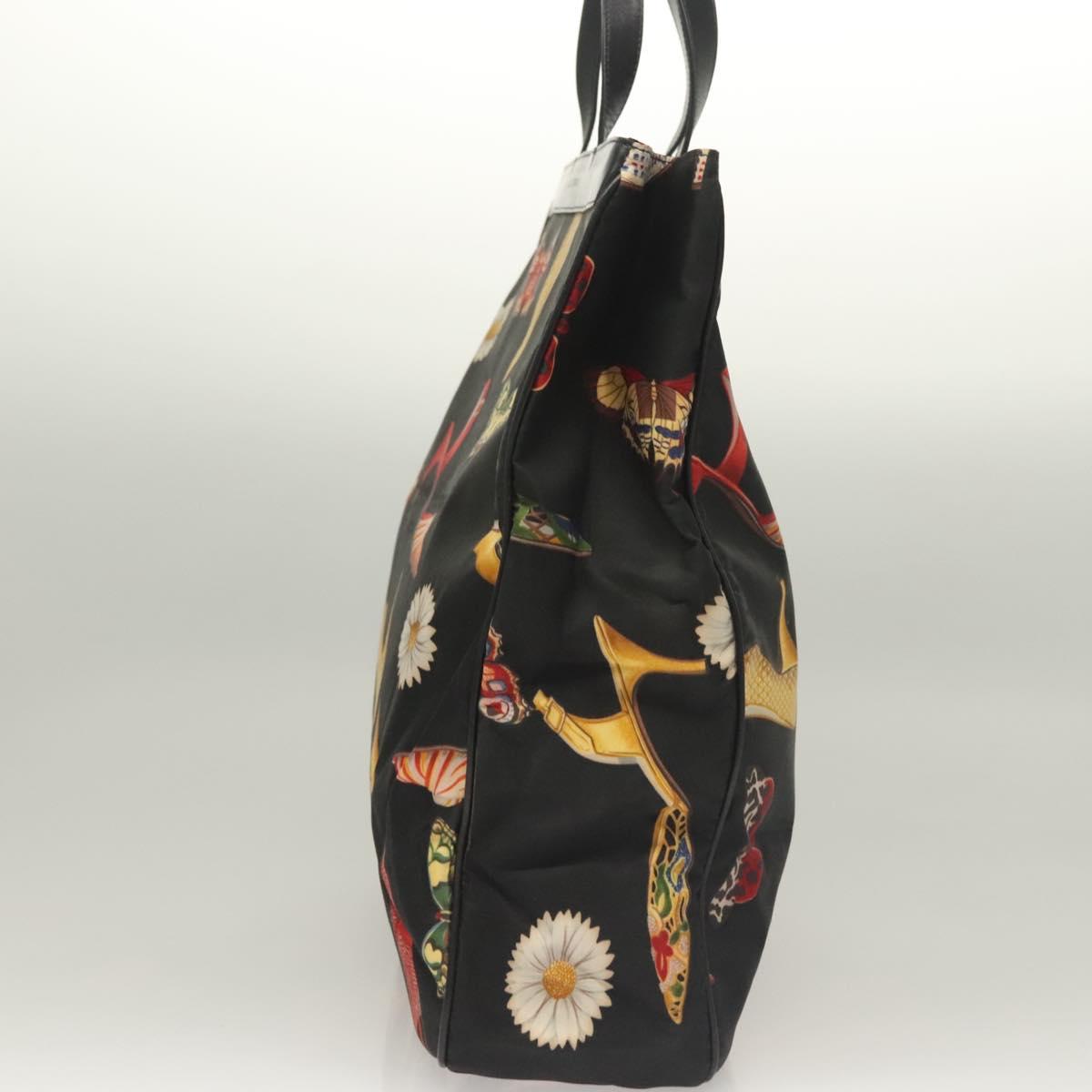 Salvatore Ferragamo Tote Bag Canvas Black Gold Auth bs28309