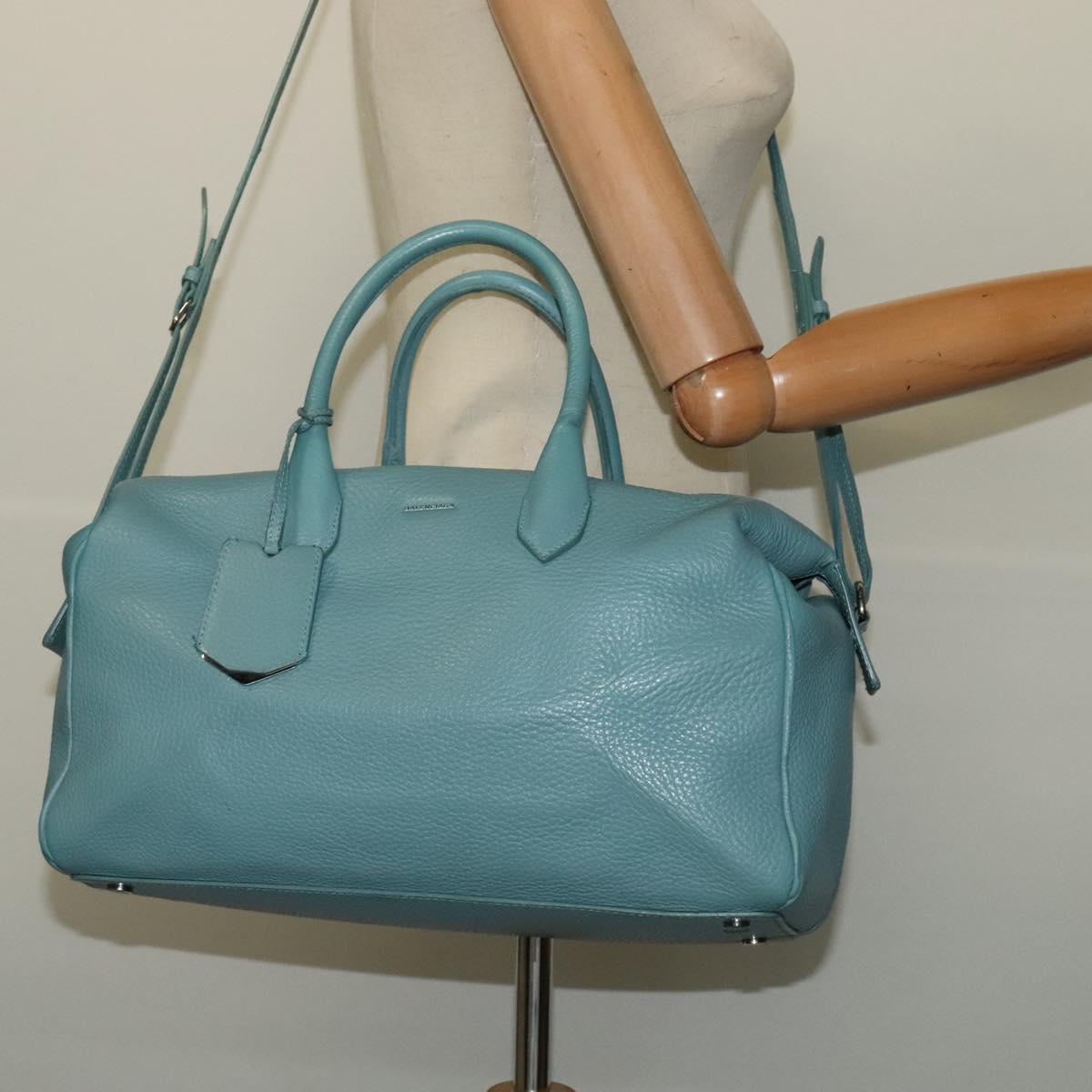BALENCIAGA Hand Bag Leather 2way Blue Silver Auth bs28319
