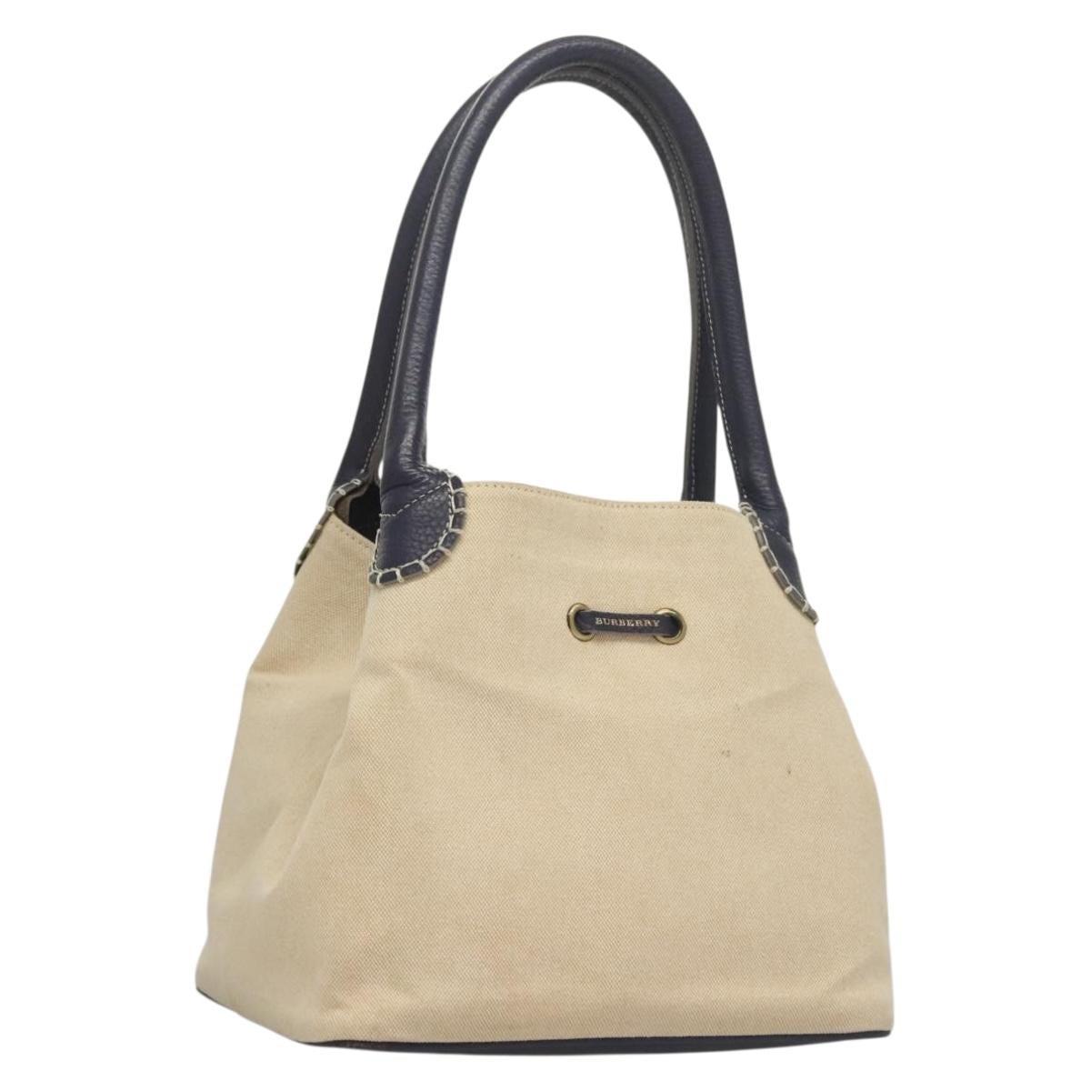 BURBERRY Tote Bag Canvas Leather Beige Purple Auth bs28324