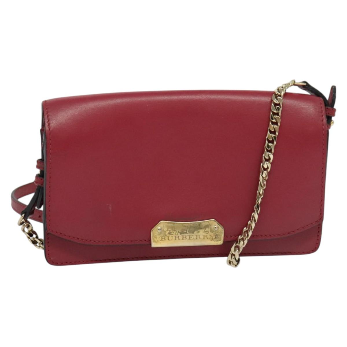 BURBERRY Chain Wallet Leather Pink Gold Auth bs28328