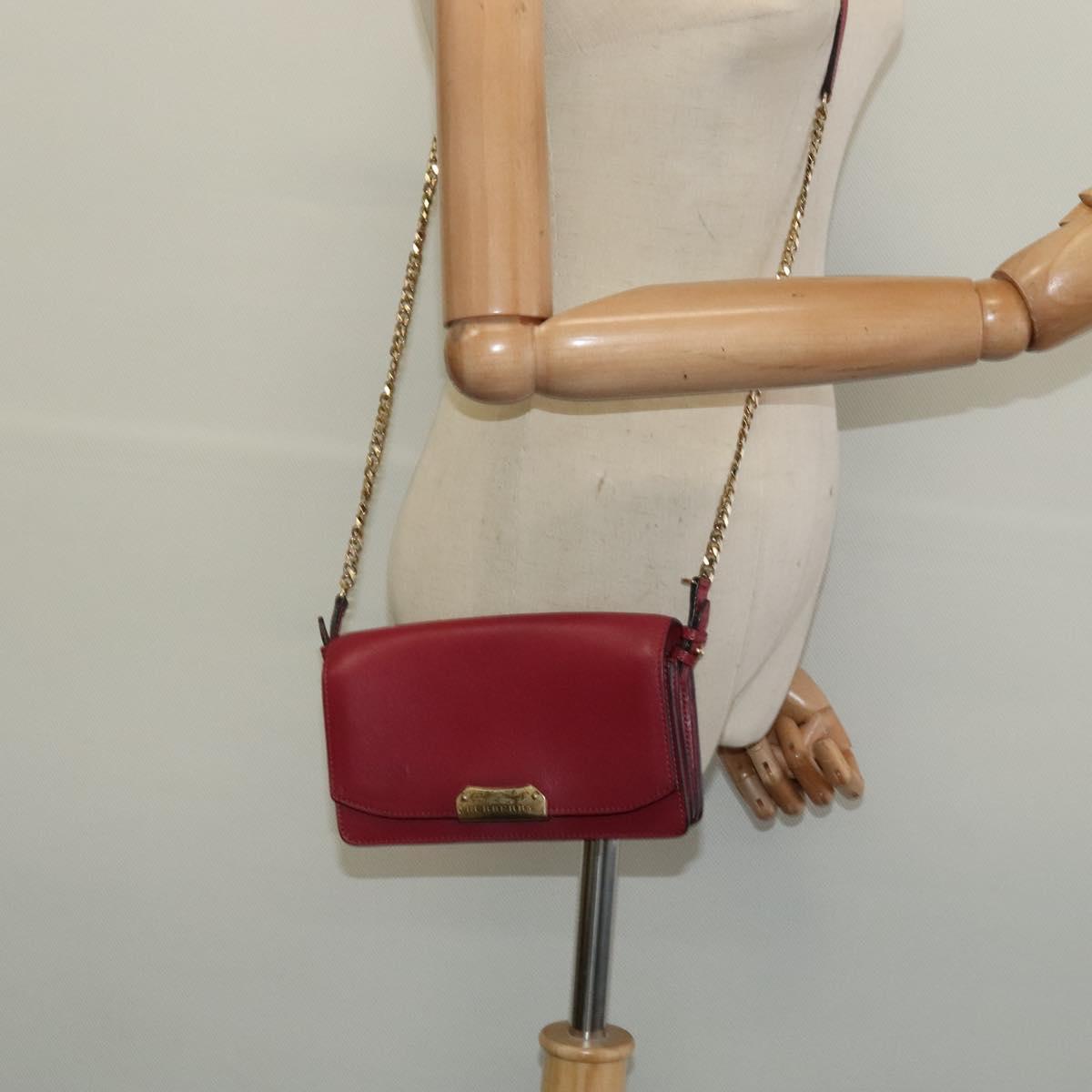 BURBERRY Chain Wallet Leather Pink Gold Auth bs28328